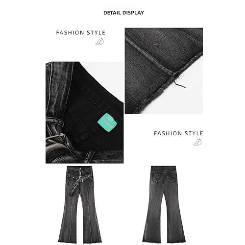 MEOKIM Women's Micro Flared Jeans Punk Y2k Gothic Style Waistband with Frayed Edge Design, Slimming Straight Leg Pants thumbnail 6