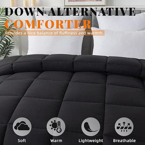 Cosybay Down Alternative Comforter (Black, Full) - All Season Soft Quilted Full Size Bed Comforter - Duvet Insert with Corner Tabs - Winter Summer Warm Fluffy, 82x86 inches thumbnail 4