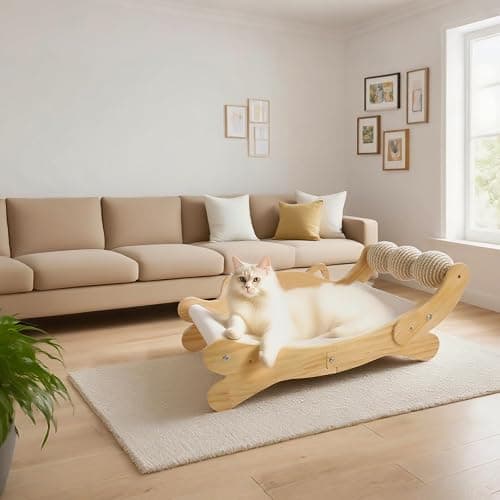 ERGTFVN Cat Scratcher Bed, Heavy Duty Sisal Cat Scratching Post with Hammock for Indoor Cats, Natural Wood Cat Lounge for Sleeping & Scratching, Stable Bed for Large Cats thumbnail 9