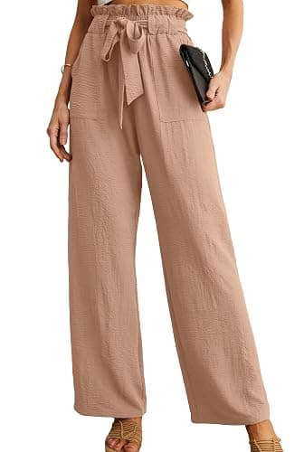 IWOLLENCE Women High Waist Palazzo Pants, Adjustable Knot Ankle Wide Leg Trousers Pockets Beach Vacation Lounge Office - Image 1