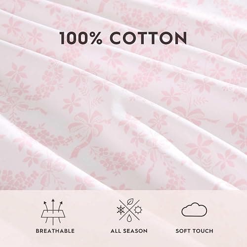 Laura Ashley - Twin Sheet Set, Crisp & Cool Cotton Percale Bedding with Deep Pockets, Lightweight for Year Round Comfort, Bed Sheets with Matching Pillowcases (Antoinette Pink) thumbnail 5