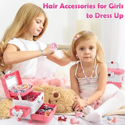 Kids Jewelry Kit Girls Toys, 153pcs Girls Dress Up Play Jewelry Set Kids Toys with Necklaces Bracelets Rings Earrings Hair Accessories and Storage Box, Christmas Birthday Gifts for 3-8 Year Old Girl thumbnail 6