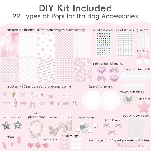 Ita Bag with DIY Accessory Kit - Clear Window Y2K Kawaii Lace Crossbody Bag with Display Insert for Pins & Button Badges thumbnail 5