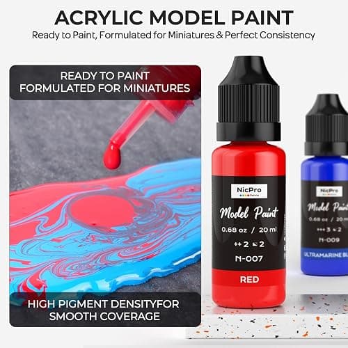 Nicpro All-in-One Miniature Painting Kit with 18 Model Paints & Wet Palette | 18 Colors Model Paint, Stay Wet Palette, 11PCS Detail Paint Brushes Drybrush, Magnetic Painting Handle, Sponges, Pallet Paper thumbnail 4