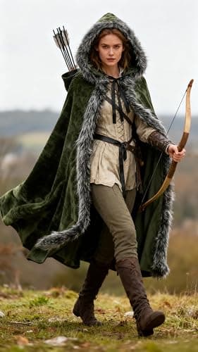 Medieval Hooded Cloak Renaissance Viking Cloak Fur Cape with Hood for Men and Women thumbnail 4