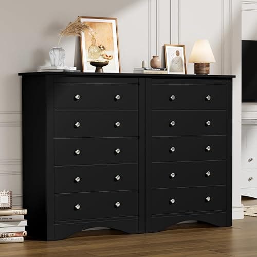 Flamaker Tall Dresser for Bedroom, 5 Drawer Dresser, Wood Dressers, Wide Chest of Drawer, Storage Drawers, Storage Organizer for Closet, Hallway (Black) thumbnail 7