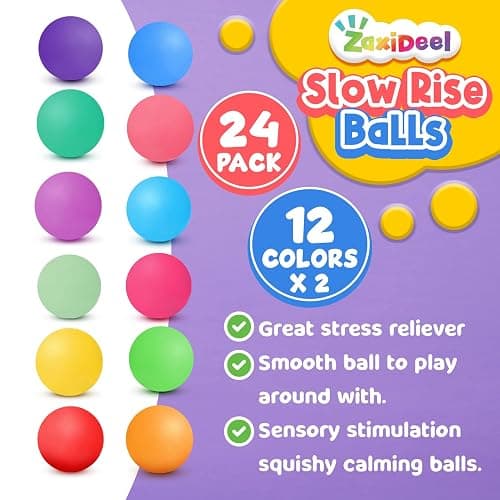 Mini Slow Rising Stress Balls 24 Pack, Stretchy Squishy Ball for Anxiety Relief, Fidget Toys Classroom Supplies for Student Teacher, Travel Sensory Toys for Kids Adults thumbnail 6