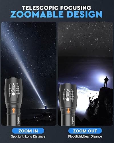 wowlite Tactical Flashlight, Wowlite Ultra Bright XML T6 LED Torch with 5 Light Modes & Adjustable Focus for Emergency Camping Hiking (2 Pack) thumbnail 8