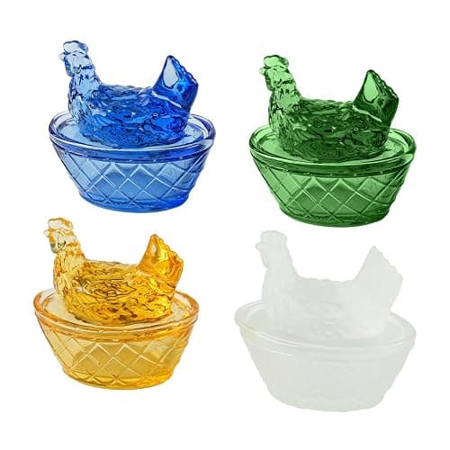 ocpcrn Mini Glass Crystal Hens On Nests,Handmade Glass Figurines Vintage Collectible Removable Lid Home Decorations Ornaments for Easter Christmas Office Tabletop Decor (Luminous) thumbnail 4