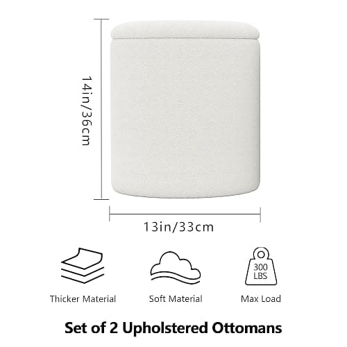 Ottoman Poufs with Storage,Soft Upholstered Vanity Stool,Multifunctional Ottomans Coffee Table Padded Seat Foot Rest for Living (White M) thumbnail 2
