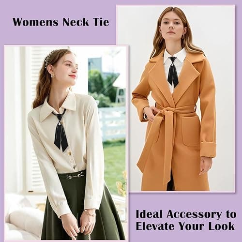 LJBFNN Bow Tie for Women, Adjustable Womens Tie Girls Uniform Ties Pre Tied Womens Necktie with Artificial Pearl for School thumbnail 6