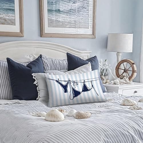 Lacama Blue Coastal Room Decor, Coastal Throw Pillow Cover 12x20, Blue Dorm Decor, Preppy Bikini Prints Decorative Throw Pillow Covers Pillowcases for Couch Bed Girly Room Bedroom Dorm thumbnail 4