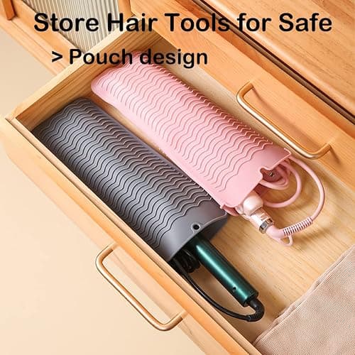 Heat Resistant Silicone Mat with Hanging Hole, Straightener Heat Resistant Travel Mat & Pouch for Curling Iron, Flat Iron and Other Hot Hair Styling Tools, 11 x 5 in, Gray thumbnail 5