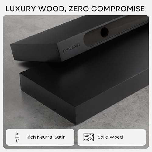 Homeforia Black Floating Shelves 30 inches Long, High End Solid Real Wood 30 inch Floating Shelf for Wall Mounted, Black Wooden 30in Floating Shelves, Heavy Duty Bracket, 30 X 6.5 X 1.75 in, Set of 2 thumbnail 4