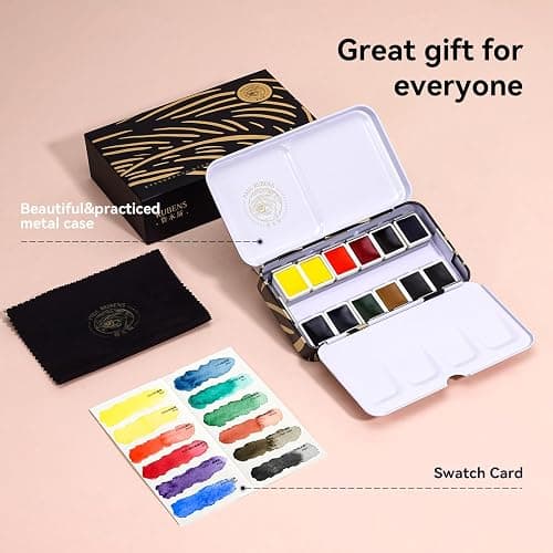 Paul Rubens Artist Watercolor Paint Set,12 Vibrant Colors in Portable Box, Great Lightfastness, Perfect Travel Professional Watercolor Set for Artists, Beginners, Adults - Black-12 Colors thumbnail 8