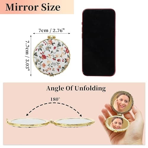 VOCOSTE Compact Flower Mirror, Round Mini Vintage Folding Travel Portable White Pocket Mirror for Women thumbnail 3