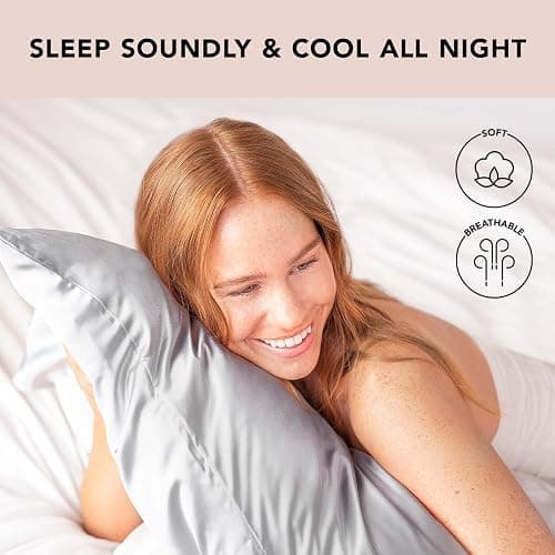 Kitsch Satin Pillowcase with Zipper for Hair & Skin, Softer Than Silk Pillow Cases Queen, Wrinkle-Free, Smooth and Cooling Satin Pillow Covers, Standard Size 19"x26", Silver thumbnail 4