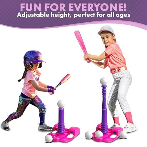 T Ball Stand for Kids and Toddlers 1-3, 3-5, 5-8. Baseball Set Includes 6 Large Balls, an Adjustable Tball Batting Tee, and a Pitching Machine. Kids Bat and T-Ball Set thumbnail 2