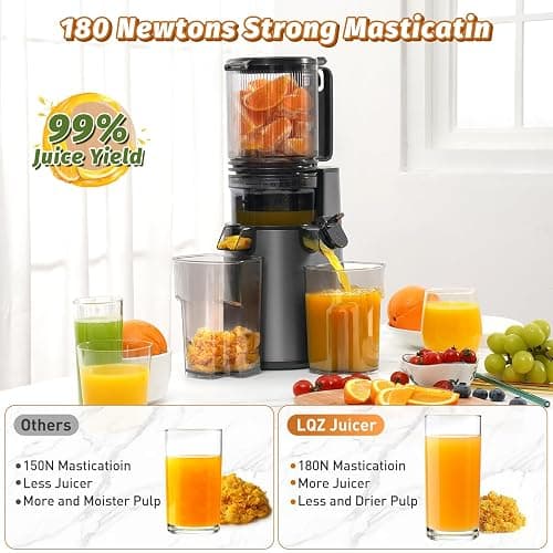 Cold Press Juicer, Juicer Machines with 5.4" Wide Feed Chute for Juice Extractor, Professional Slow Masticating Juicer for Whole Vegetables & Fruits with High Juice Yield, Easy to Clean (Black) thumbnail 4