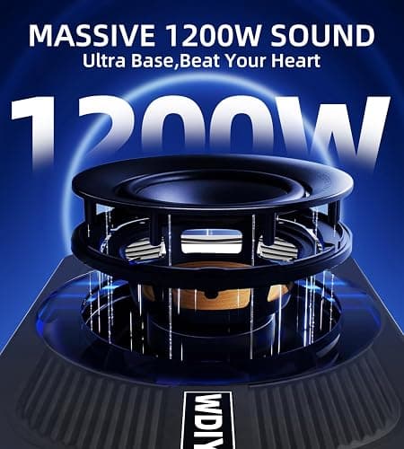 WDiYA Upgraded 10" 1200W Slim Under Seat Powered Car Subwoofer with Built-in Amplifier - Low Profile Bass Sub for Car & Truck Audio - Includes Wiring Kit & LED Ambient Lights thumbnail 2