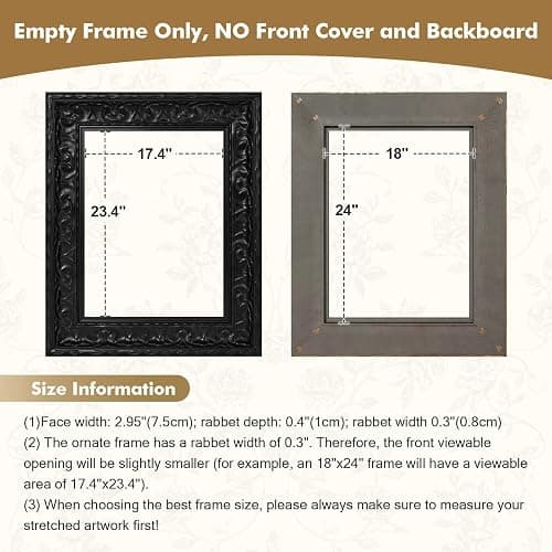 FOLKOR Retro Canvas Frame for 24x36 Vintage Wall Art Prints, 2.6" DIY Wood Plein Air Frames for French Countryside Still Life Paintings Home Office Hallway Guest Room Decor, No Glass & Back (Black) thumbnail 3