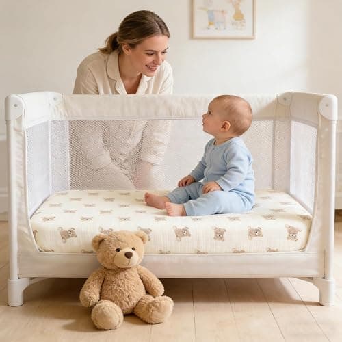 Organic Pack and Play Sheets Fitted 38”x26” 100% Muslin Cotton, Mini Crib Sheets Compatible with Graco/hiccapop/YENING/Dream On Me/Babylicious Pack N Play Mattress, Playard Bedding Sheet Bed Cover thumbnail 8