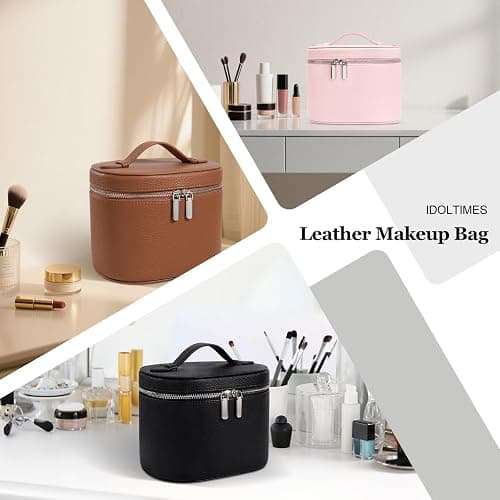idoltimes Cosmetic Case, Leather Makeup Bag, Portable Handheld Makeup Case, Detachable Compartments, burgundy thumbnail 6