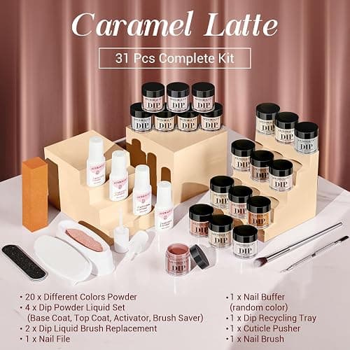 AZUREBEAUTY 31 Pcs Dip Powder Nail Kit 20 Colors Glitter Nude Brown Pink White Gray Dip Powder Liquid Set with Top/Base Coat Activator for French Nails Art Manicure DIY Salon Women Valentine's Gift thumbnail 6
