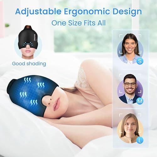 ONLYCARE® Migraine Relief Cap, Upgraded Odorless Headache Relief Cap, 360° Gel Surround Ice Pack Mask for Migraine, Sinus, Stress, Frontal Headaches (Black) thumbnail 4