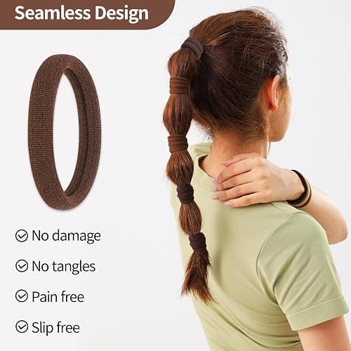 150 Pcs Seamless Elastic Hair Ties No Damage for Thick & Thin Hair, Ponytail Holders, Elastics, Soft Pony Tails Bands for Women, Coffee & Brown thumbnail 4