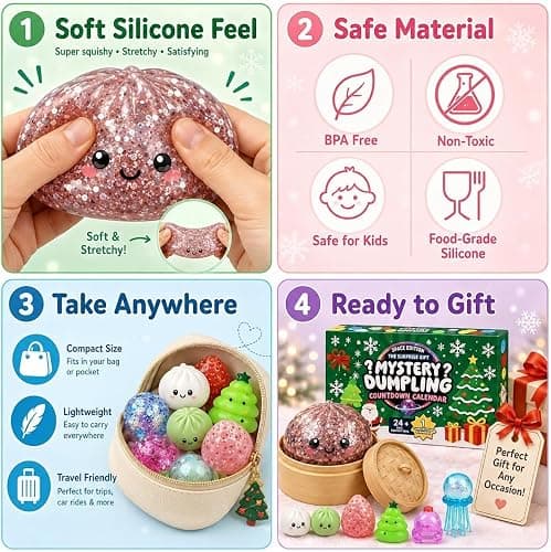 Dumpling Squishies Advent Calendar,24PCS Squishies Mystery Countdown Dumpling Advent Calendar,Mystery Countdown Calendar for Stress Relief ,Sensory Fidget Toy for Adult,Anxiety Relief Hand Relax Gift thumbnail 4
