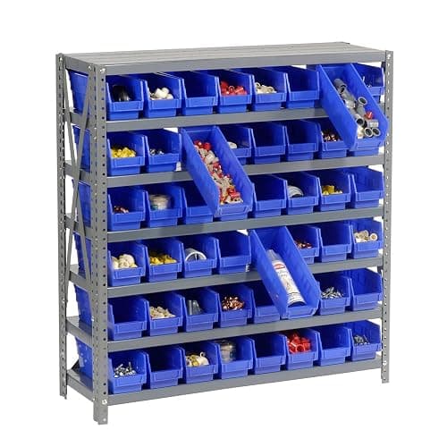Global Industrial 7 Shelf Steel Shelving with (48) 4" H Plastic Shelf Bins, Blue, 36" W x 12" D x 39" H, Single-Sided Open Shelving with 48 Plastic Shelf Bins thumbnail 4