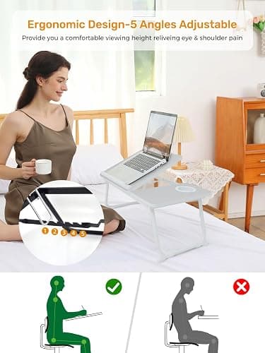 Lap Desk for Couch/Sofa/Floor, 5-Angle Adjustable Bed Desk with Foldable Legs &Cup Holder, Light Weight Bed Tray Table for Writing/Eating/Reading, Portable Laptop Stand for Adults, Kids thumbnail 3