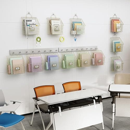 Yuzehuaza Wall File Organizer Mesh Hanging Wall Files Holder,Magazine Rack and Mail Basket with Hooks, Office Wall Organizer for Papers Folders Files Clipboard 4 Packs, Gold(Patent Pending) thumbnail 9