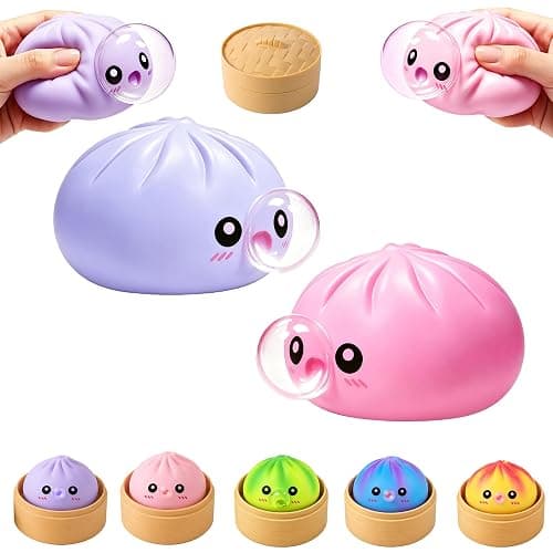 2PCS Dumplings Squishys Mystery Box,Toy Dumplings Stress Balls Fidget Sensory Balls,Mystery Bubble Popping Dumpling,Sensory Fidget Toys for Anxiety Relief,Perfect for Party,Desk Toys(Pink Purple) - Image 1