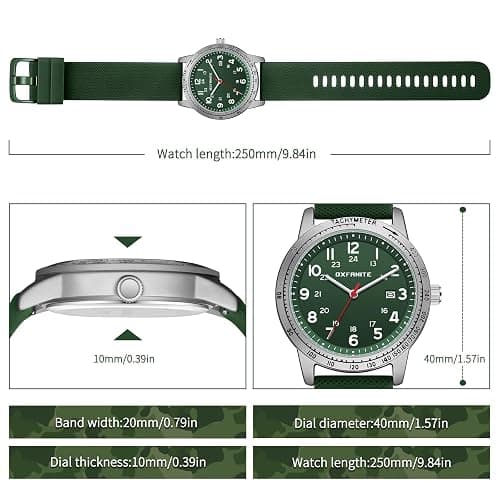 OXFANITE Men’s Watch Military Style Sporty Easy to Read Waterproof with Silicone Band Full Numerals Dial Analog Quartz Watches for Men thumbnail 3