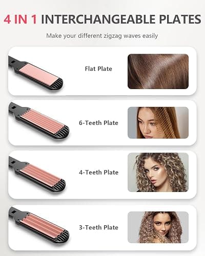 Hair Crimper Waver,Professional Women Hair Straightener Irons 4-in-1 Set Create Zig Zag Waves,Crimps Smooth Styles,Negative Ions Tourmaline Ceramic Plates Healthy Shiny Less Frizz,Styling Tools thumbnail 3