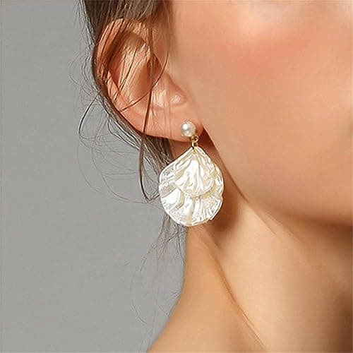 Seashell Pearl Stud Earrings for Women Ocean Sea Theme Sweet Double Layer Acrylic Shell Lightweight Dangle Drop Earrings for Summer Beach Holiday Halloween Party Jewelry Accessories thumbnail 2