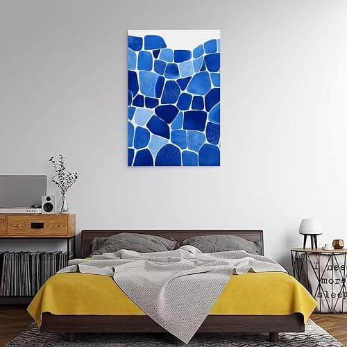 Abstract Blue Mosaic Pattern Poster Modern Art Decor Wall Hanging Poster Canvas Painting Modern Framed Wall Art Print for Living Room Bedroom Office Decor Style 20x30inch(50x75cm) thumbnail 2