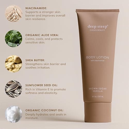 Deep Steep Body Lotion, Brown Sugar Vanilla, 8 oz – Moisturizer with Coconut Oil, Shea Butter, Argan Oil, Aloe Vera & Niacinamide – Vegan, Clean Beauty, Daily Skin Hydration thumbnail 7