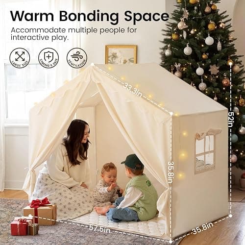 Tiny Land Kids Tent with Mat and Star Lights, Indoor Playhouse for Toddlers, 57"x36"x52" Large Reading Nook for Girls & Boys, Modern Bed Canopy for Kids Room thumbnail 2