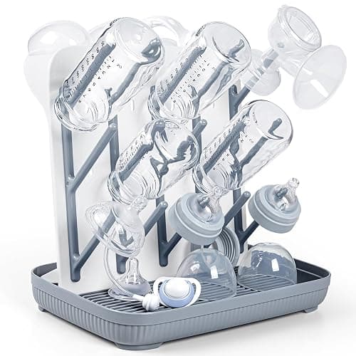 Termichy Baby Bottle Drying Rack: Large Vertical Bottle Dryer Rack Holder - Space Saving Standing Drying Rack for Baby Bottles and Pump Part Cleaning (Gray) - Gray - Image 1