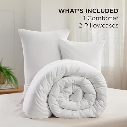 Bedsure Queen Size Comforter Set, White Soft Prewashed Bedding for All Seasons, 3 Pieces GentleSoft™ Warm Down Alternative Bed Set, 1 Lightweight Comforter (90"x90") and 2 Pillowcases (20"x26") thumbnail 6