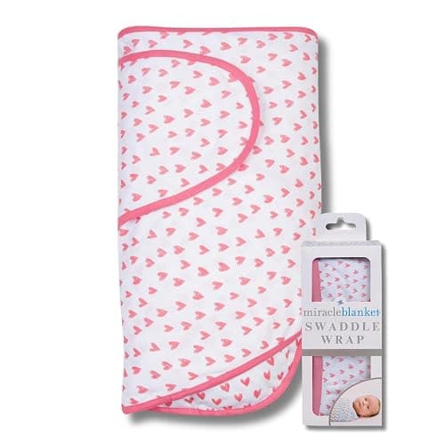 Miracle Blanket Swaddle Wrap – Help Your Newborn Sleep Longer – Soft & Secure Sleep Sack for Infants – Easy-to-Use Swaddling Blanket for a Calm Baby (Coral Hearts) - Image 1