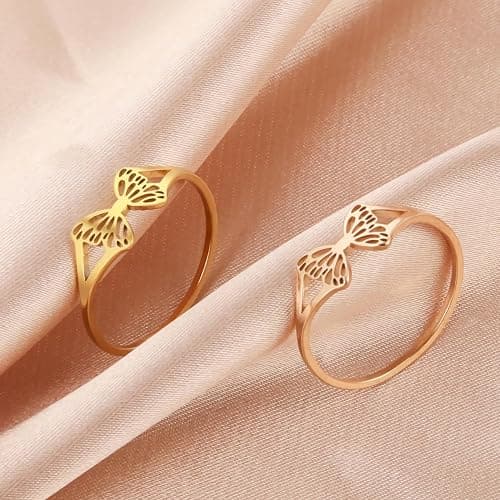 JESMING Women's Butterfly Hollow Stainless Steel Ring - Cute Everyday Silver Rings for Women thumbnail 5