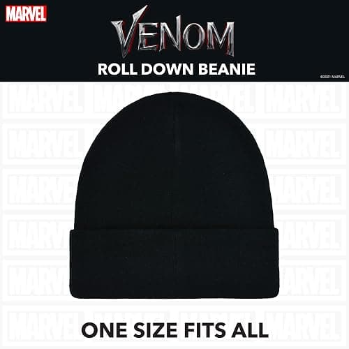 Marvel Venom Intarsia Roll Down Cuff Beanie Hat, Black, One Size thumbnail 5