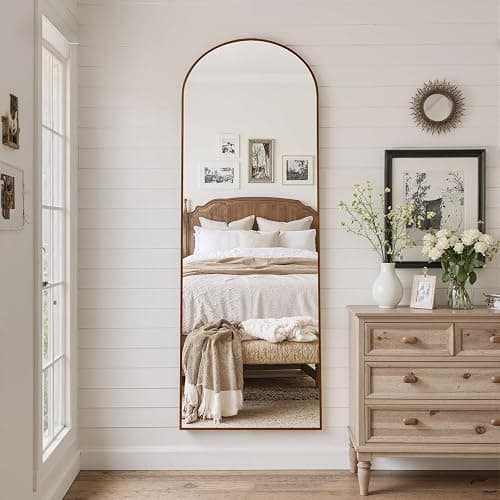 Reflix 147 x 44 cm Arched Full Length Mirror, Aluminium Frame with Walnut Wood Look, Freestanding Hanging Leaning Wall Mounted Full Length Dressing Mirror for Living Room, Bedroom thumbnail 8
