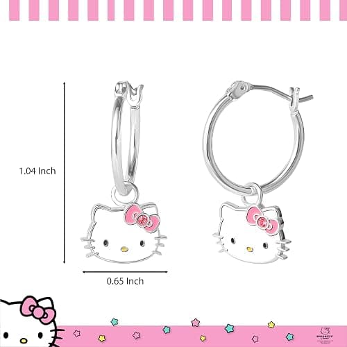 Hello Kitty Womens Hoop Earrings - Sterling Silver and Enamel Hello Kitty | Earrings Official License thumbnail 4