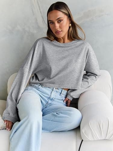 Trendy Queen Cropped Sweatshirts for Women Oversized Crewneck Sweaters Long Sleeve Tops Fall Winter Clothes 2025 thumbnail 5