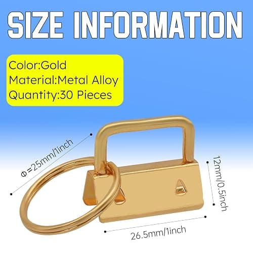 Uxney Key fob Hardware,30 PCS 1 Inch Key fob Keychain with Keychain Rings for Bag Webbing Wristlets Lanyards and Key Chain Making Hardware Supplies(Gold) thumbnail 2